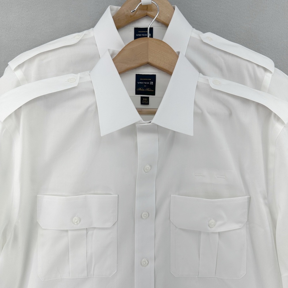 Brooks Brothers United BUNDLE of 2 White Short Sleeve Pilot Uniform Shirt 18 Reg